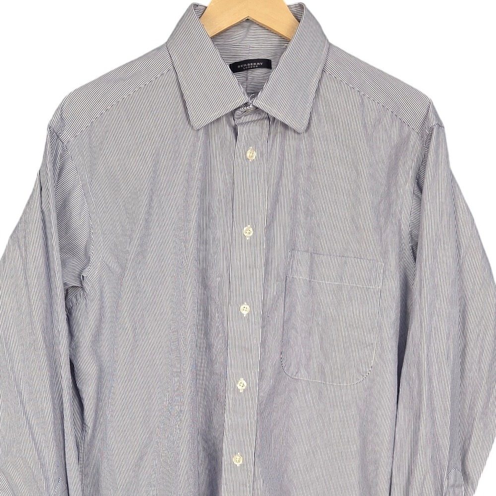 Burberry London Dress Shirt Mens 17-34 Blue White Stripe French Cuff Made in USA